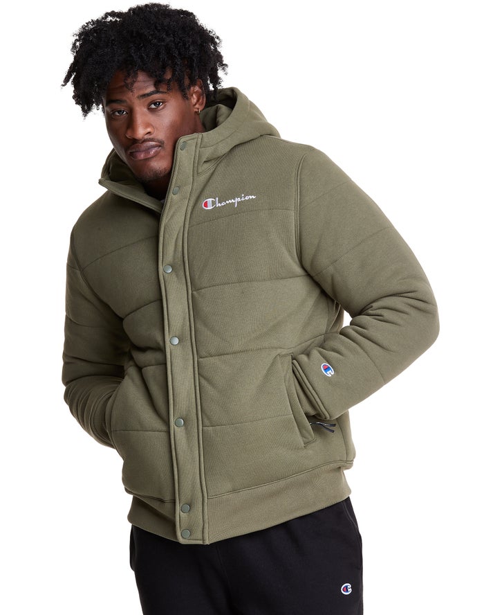 Champion Mens Jackets NZ - Reverse Weave Puffer Olive ( 2647-KAXTO )